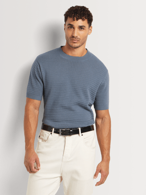 Men's Markham Crew Open Texture Blue Knitwear