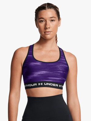 Womens Under Armour® Mid Crossback Printed Purple Sports Bra