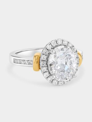 Yellow Gold & Sterling Silver Cubic Zirconia Oval Halo Ring