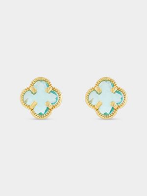 Yellow Gold & Sterling SilverTurquoise Clover Studs