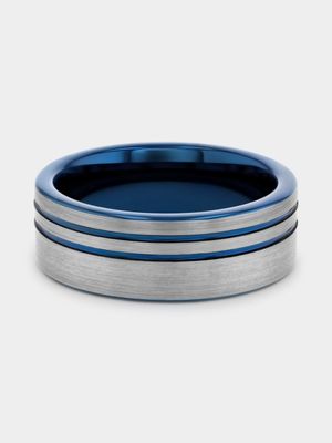 Blue Plated Tungsten Side Stripes Ring