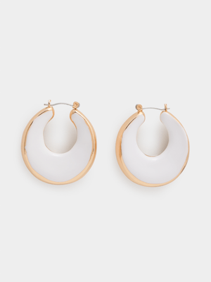 Women's White Enamel Hoop Earrings