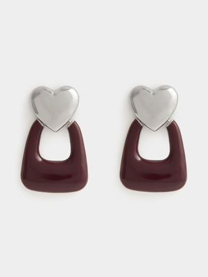 Women's Siver Chunky Heart Pearl Earrings