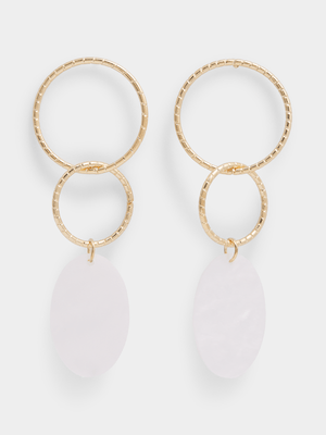 Women's White & Gold Enamel Triple Circle Earrings