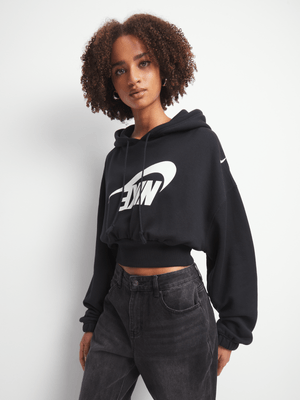 Nike Women's Nsw Black Oversized Cropped Hoodie