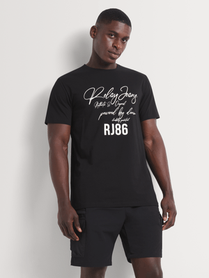 Men's Relay Jeans Slim Fit Script Writing Black Graphic T-Shirt