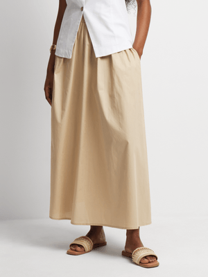 Jet Women Natural Poplin Cotton A-Line Maxi Skirt