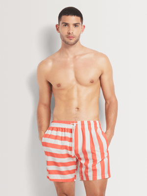 Men's Markham Block Stripe Printed Coral/White Swimshort