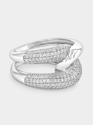 Sterling Silver Cubic Zirconia Pavé Interlinked Ring