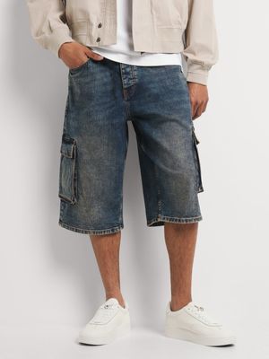 Men's Relay Jeans Long Length Mid Blue Wash Denim Shorts