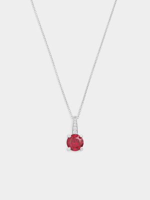 Sterling Silver Ruby Red Cubic Zirconia Solitaire Pendant