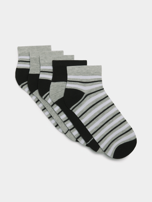 Jet Men's Grey/Black 5 Pack Low Cut Socks