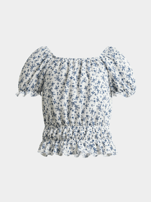 Jet Older Girls White Floral Top