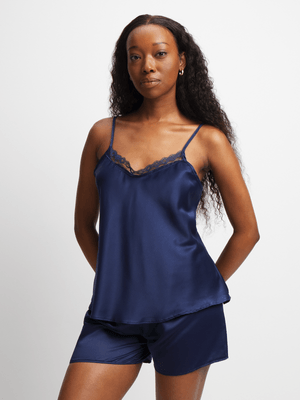 Jet Women's Navy Satin Pyjama Set