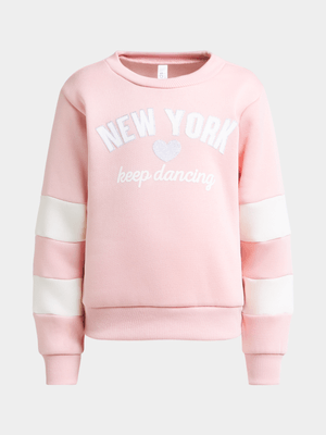 Older Girl's Pink Colour Block Graphic Sweat Top