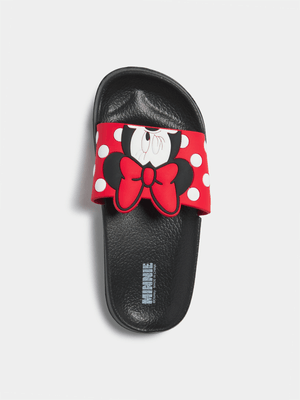 Jet Older Girls Black/Red Minnie Mouse Slides