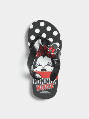 Jet Older Girls Black/White Minnie Mouse Flip Flops