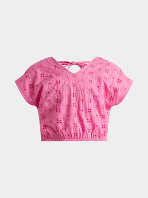 Jet Older Girls Pink Anglaise Top