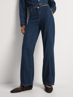 FF Denim Wide Leg Front Pintuck Jeans