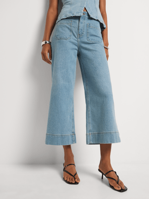 FF Denim Cropped Wide Leg Front Pockets Jeans