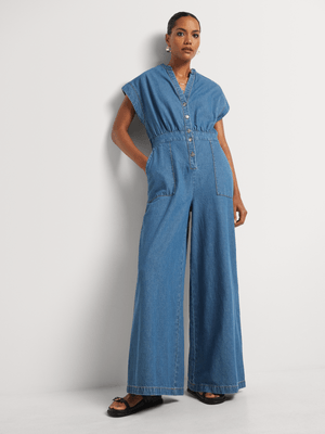 News Denim Soft Button Through Jumpsuit