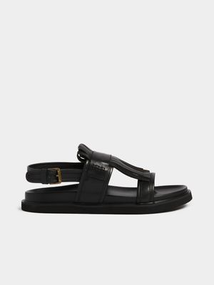 Fabiani Men's Black Leather Fringe Sandal