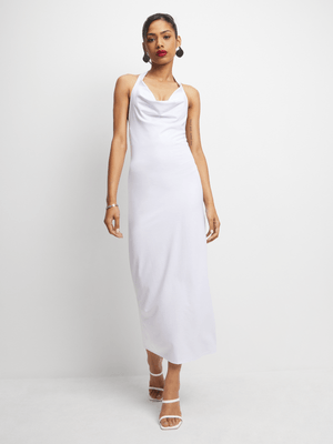 Women's White Halter Neck Maxi Dress