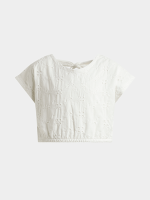 Jet Younger Girls Cream Anglaise Woven Top