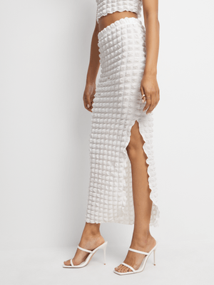 Women's White Bubble Maxi Skirt