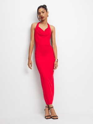 Women's Red Halter Neck Maxi Dress