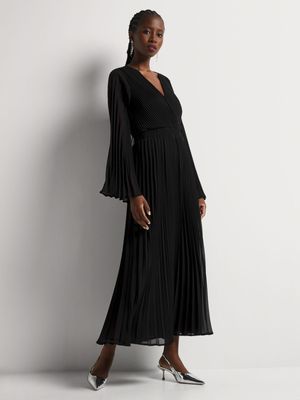 Pleated Wide Sleeve Midi Dress