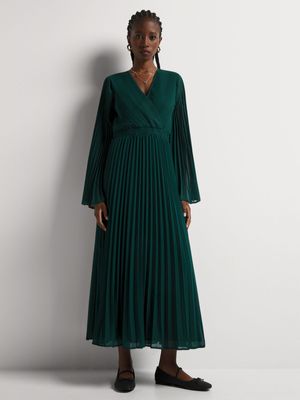 Pleated Wide Sleeve Midi Dress