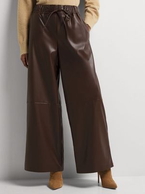 Pleather Wide Leg Elasticated Pants