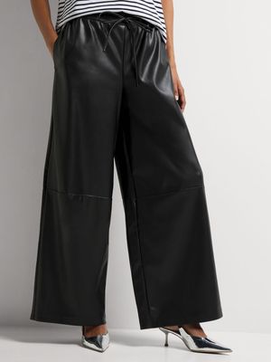 Pleather Wide Leg Elasticated Pants