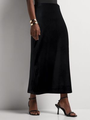 Bias Cut Velour Midi Skirt