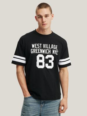 Men's Cotton On Black Box Fit College T-Shirt