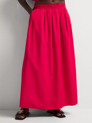 Ruched Waist Cotton Maxi Skirt