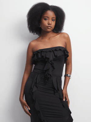 Women's Black Co-Ord Bandeau Top With Ruffles