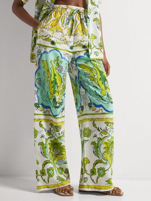 Wide Leg Cotton Resort Print Pants