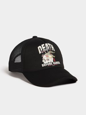 Men's Black Death Before Ramen Trucker Cap