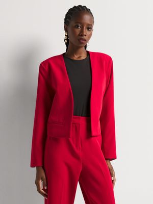 Cropped Collarless Blazer