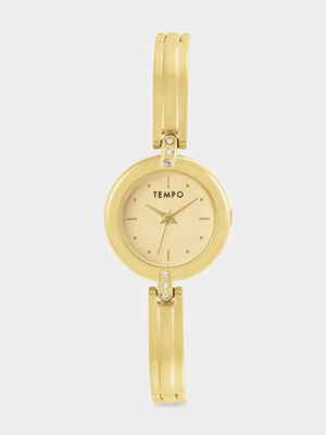 Tempo Ladies Gold Toned Round Bangle Watch