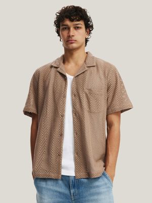 Men's Cotton On Taupe Chevron Palma Short Sleeve Shirt