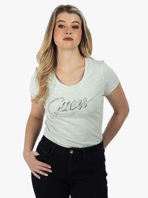 Women's Guess Teal Script T-Shirt