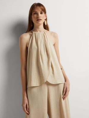 Linen-blend Halter Neck Cami