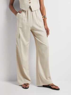 Linen Blend Utility Wide Leg Pants