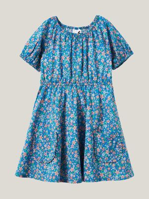 Cotton On Kids Girl Blue Rose Puff Sleeve Dress