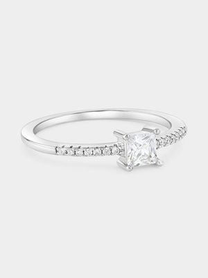 Sterling Silver Cubic Zirconia Princess Solitaire Promise Ring