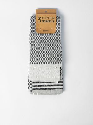 Tonal Stripe Waffle Kitchen Towel Black 3Pack