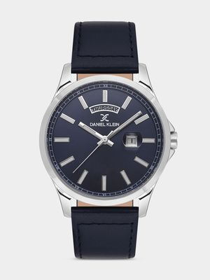 Daniel Klein Silver Plated Blue Dial Blue Leather Watch